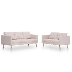 Set de canapele, 2 piese, crem, material textil - Img 2