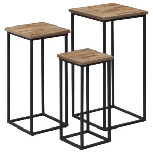 Set de mese pentru plante, 3 piese, lemn de tec reciclat - Img 10