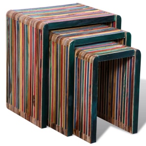 Set de mese suprapuse 3 piese, lemn de tec reciclat, multicolor - Img 4