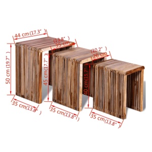 Set de mese suprapuse, 3 piese, lemn de tec reciclat - Img 7