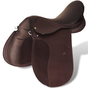 Set echitație cu șa 44,5 cm din piele naturală, Maro - Img 8