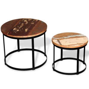 Set masă cafea, lemn reciclat, rotund, 40cm/50cm, două piese - Img 7