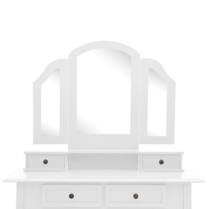 Set masă toaletă cu taburet alb 100x40x146 cm lemn paulownia - Img 7