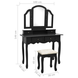 Set masă toaletă cu taburet negru 100x40x146 cm lemn paulownia - Img 11