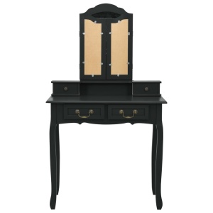 Set masă toaletă cu taburet negru 80x69x141 cm lemn paulownia - Img 8