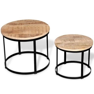 Set măsuțe cafea rotunde, lemn mango rugos, 2 buc, 40 cm/50 cm - Img 3