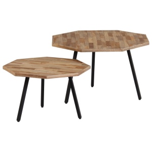 Set măsuțe de cafea, 2 piese, lemn de tec reciclat, hexagon - Img 7