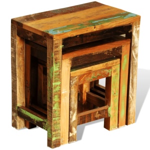 Set mese suprapuse, 3 piese, vintage, lemn reciclat - Img 3
