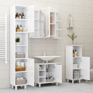 Set mobilier baie, 3 piece, alb extralucios, PAL - Img 4