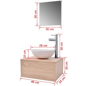 Set mobilier baie 4 piese cu chiuvetă și robinet incluse, Bej - Img 11