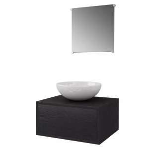 Set mobilier baie 4 piese cu chiuvetă și robinet incluse, Negru - Img 3