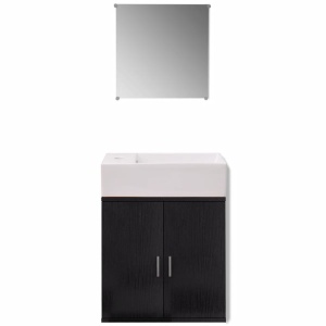 Set mobilier baie format din 3 piese cu chiuvetă inclusă, Negru - Img 3