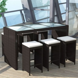Set mobilier bar de grădină cu perne, 7 piese, maro, poliratan