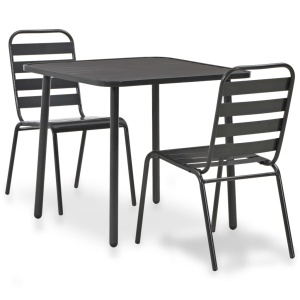 Set mobilier bistro, 3 piese, gri inchis, oțel