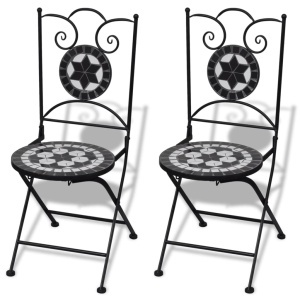 Set mobilier bistro, 3 piese, negru/alb, plăci ceramice - Img 3