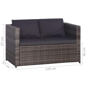 Set mobilier bistro cu perne, 3 piese, gri, poliratan - Img 5
