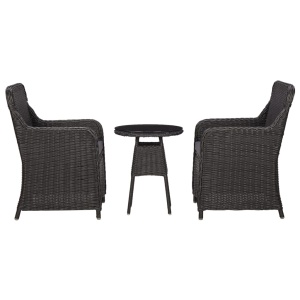 Set mobilier bistro de grădină cu perne 3 piese negru poliratan