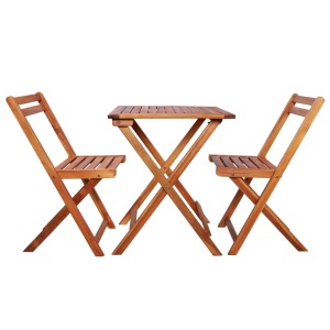Set mobilier bistro pliabil, 3 piese, lemn masiv de acacia - Img 2