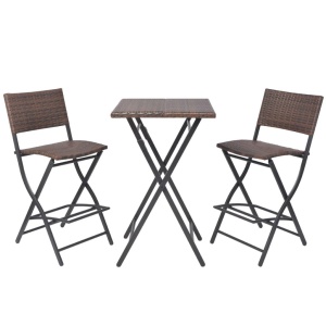 Set mobilier bistro pliabil, 3 piese, maro, oțel și poliratan - Img 3