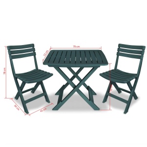 Set mobilier bistro pliabil, 3 piese, verde, plastic - Img 9