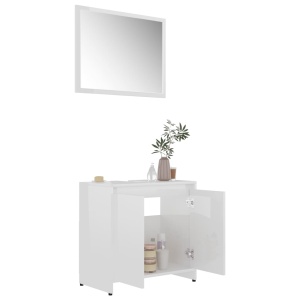 Set mobilier de baie, 3 piese, alb extralucios, PAL - Img 8
