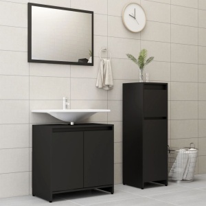 Set mobilier de baie, 3 piese, negru, PAL