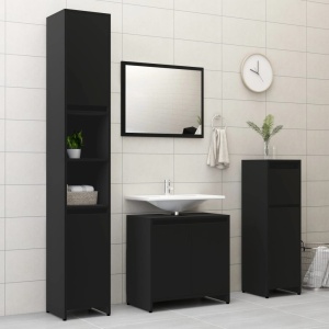 Set mobilier de baie, 3 piese, negru, PAL - Img 3