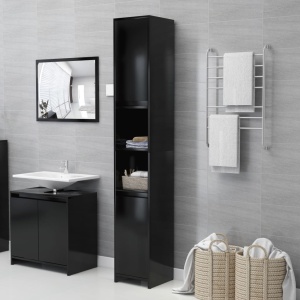 Set mobilier de baie, 3 piese, negru, PAL - Img 6