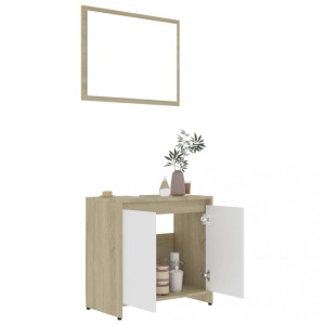 Set mobilier de baie, alb și stejar Sonoma, PAL - Img 3