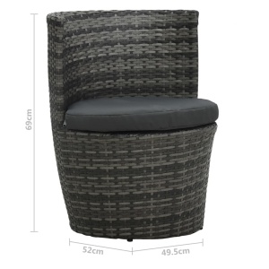 Set mobilier de bistro cu perne, 3 piese, gri, poliratan - Img 11