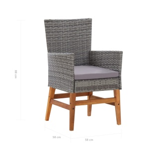 Set mobilier de exterior, 7 piese, gri, poliratan, lemn acacia - Img 11
