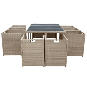 Set mobilier de exterior cu perne, 11 piese, bej, poliratan - Img 8