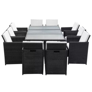 Set mobilier de exterior cu perne, 11 piese, negru, poliratan - Img 3