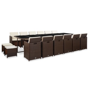 Set mobilier de exterior cu perne, 17 piese, maro, poliratan