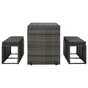 Set mobilier de exterior cu perne, 3 piese, gri, poliratan - Img 5