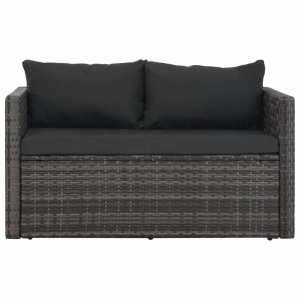 Set mobilier de exterior cu perne, 3 piese, gri, poliratan - Img 8