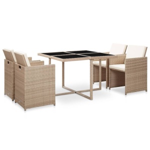 Set mobilier de exterior cu perne, 5 piese, bej, poliratan