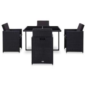 Set mobilier de exterior cu perne, 5 piese, negru, poliratan - Img 2