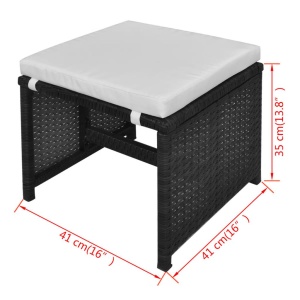 Set mobilier de exterior cu perne, 5 piese, negru, poliratan - Img 11