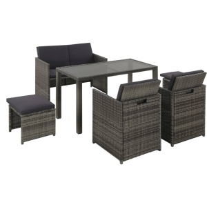 Set mobilier de exterior cu perne, 6 piese, gri, poliratan