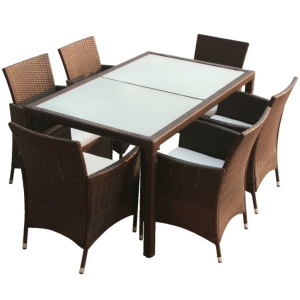 Set mobilier de exterior cu perne, 7 piese, maro, poliratan - Img 2