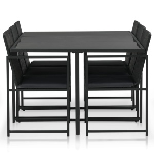 Set mobilier de exterior cu perne, 7 piese, negru, poliratan - Img 2