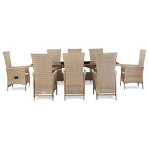 Set mobilier de exterior cu perne, 9 piese, bej, poliratan - Img 3