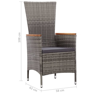 Set mobilier de exterior cu perne, 9 piese, gri, poliratan - Img 10