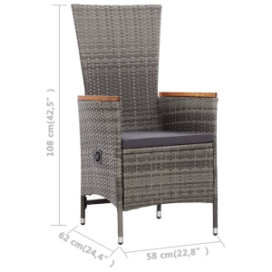 Set mobilier de exterior cu perne, 9 piese, gri, poliratan - Img 11