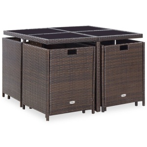 Set mobilier de exterior cu perne, 9 piese, maro, poliratan - Img 3