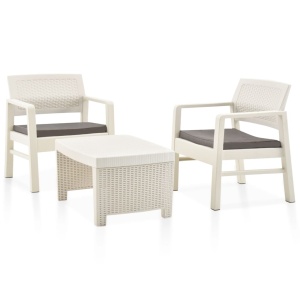 Set mobilier de grădină, 3 piese, alb, plastic