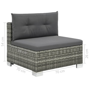 Set mobilier de grădină cu perne, 10 piese, gri, poliratan - Img 7