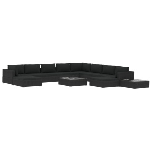 Set mobilier de grădină cu perne, 12 piese, negru, poliratan - Img 2