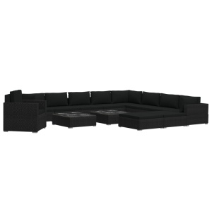 Set mobilier de grădină cu perne, 13 piese, negru, poliratan - Img 2